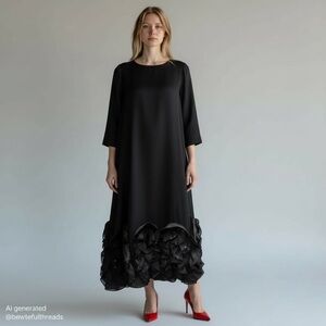 Vintage Lawrence Dress Montreal Rosette Hem Black Midi Evening Shift (Fits M)